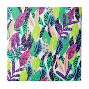 Colorful Modern Tropical Forest Leaves Pattern Tegeltje
