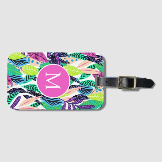 Colorful Modern Tropical Monogram Bagagelabel (Voorkant (horizontaal))