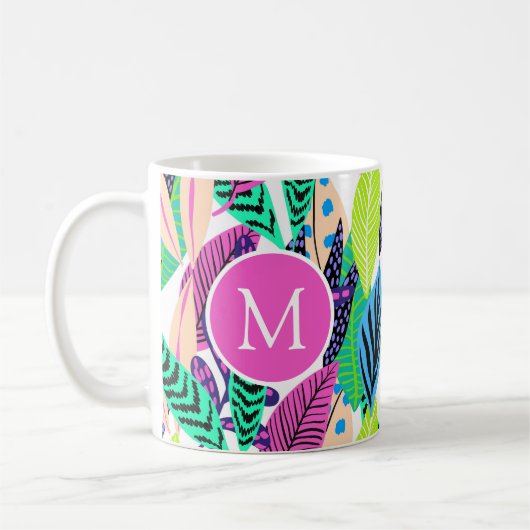 Colorful Modern Tropical Monogram Koffiemok (Links)