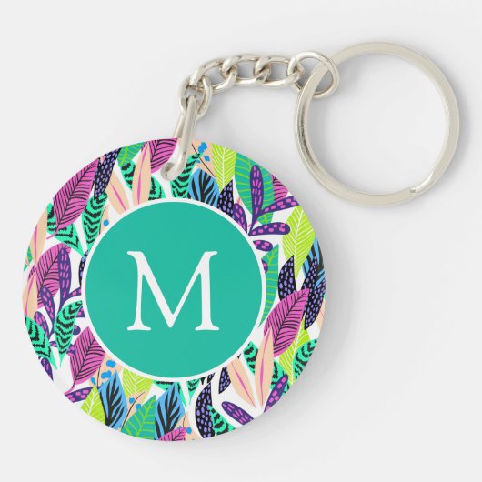 Colorful Modern Tropical Monogram Sleutelhanger (Achterkant)