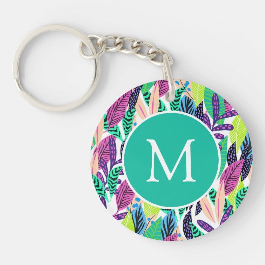 Colorful Modern Tropical Monogram Sleutelhanger (Voorkant)