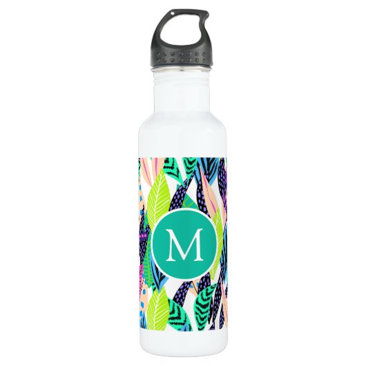 Colorful Modern Tropical Monogram Waterfles (Voorkant)