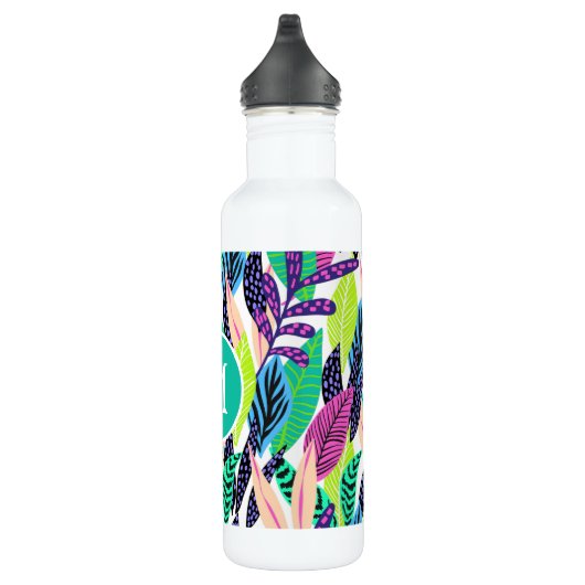 Colorful Modern Tropical Monogram Waterfles (Rechts)