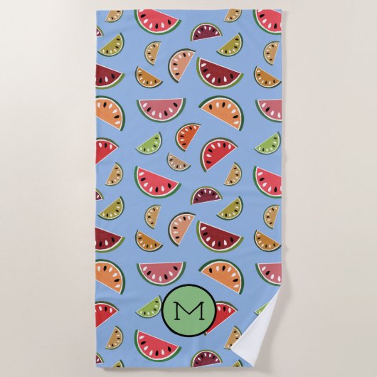 Colorful Modern Watermelonpatroonmonogram Strandlaken (Voorkant)
