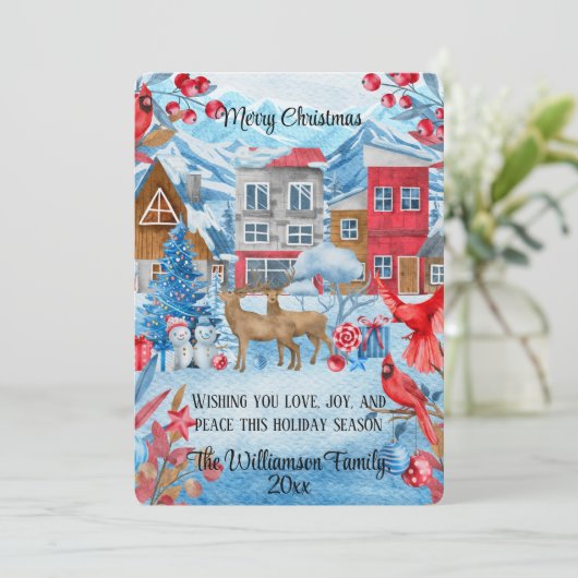 Colorful Modern Waterverf Scandi Town Kerstmis Feestdagenkaart (Staand voorkant)
