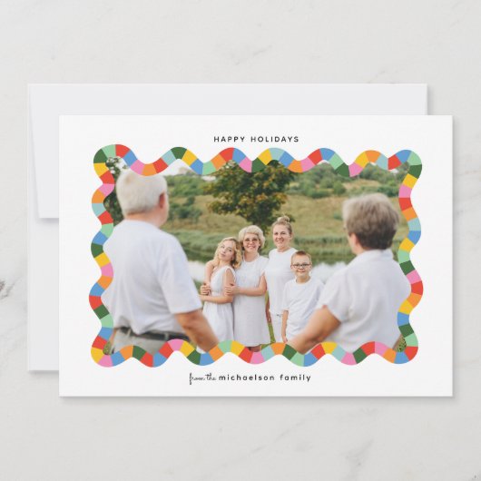 Colorful Modern Wavy Frame Photo Christmas Feestdagenkaart (Voorkant)