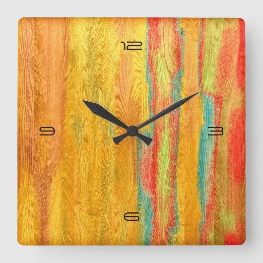 Colorful Modern Wood Grain Background #5 Vierkante Klok (Voorkant)