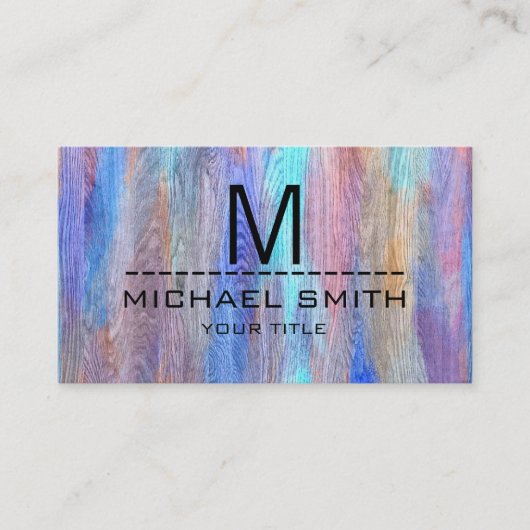 Colorful Modern Wood Grain Monogram #14 Visitekaartje (Voorkant)