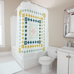 Colorful Moderne Geometric Medallion Art-ontwerp Douchegordijn