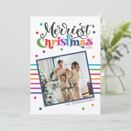 Colorful Moderne Kerstfamilie Fotovakantiewagen Feestdagenkaart (Staand voorkant)