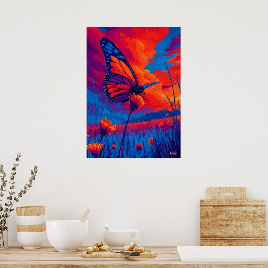 Colorful Monarch Butterfly Expressionist Wall Art Poster (Keuken)
