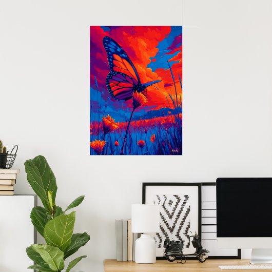 Colorful Monarch Butterfly Expressionist Wall Art Poster (Thuiskantoor)