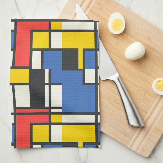Colorful Mondrian Style Abstract Geometric Theedoek (Quarter Fold)