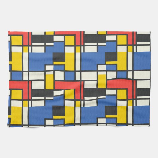 Colorful Mondrian Style Abstract Geometric Theedoek (Horizontaal)