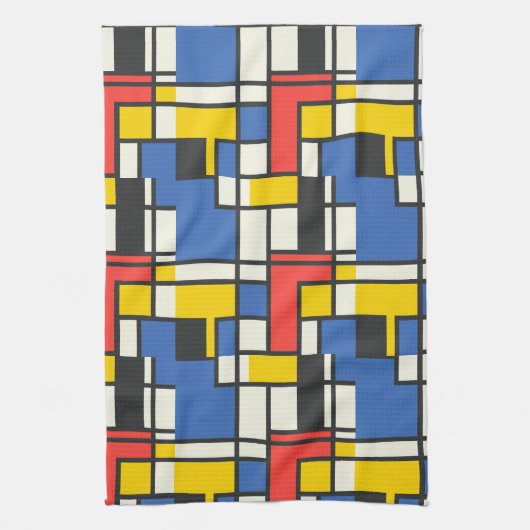 Colorful Mondrian Style Abstract Geometric Theedoek (Verticaal)