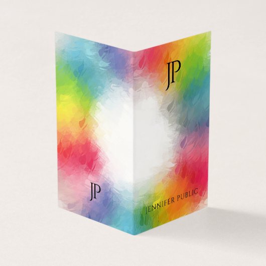 Colorful Monogram Modern Elegant Sjabloon Trendy Visitekaartje (Buitenkant)