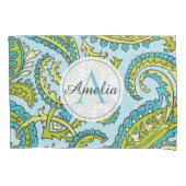 Colorful Monogram Paisley Blue Bohemian Trendy Kussensloop (Voorkant)