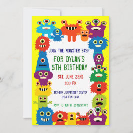 Colorful Monster Birthday Party Invitations Yellow Kaart