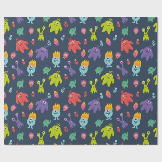 Colorful Monster Pattern | Donker Cadeaupapier (Vlak)