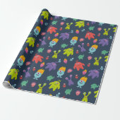 Colorful Monster Pattern | Donker Cadeaupapier (Uitgerold)