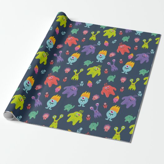Colorful Monster Pattern | Donker Cadeaupapier (Uitgerold)