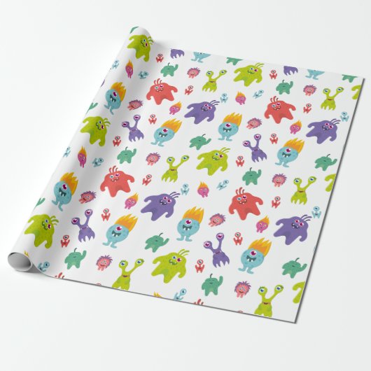Colorful Monster Pattern | wit Cadeaupapier (Uitgerold)