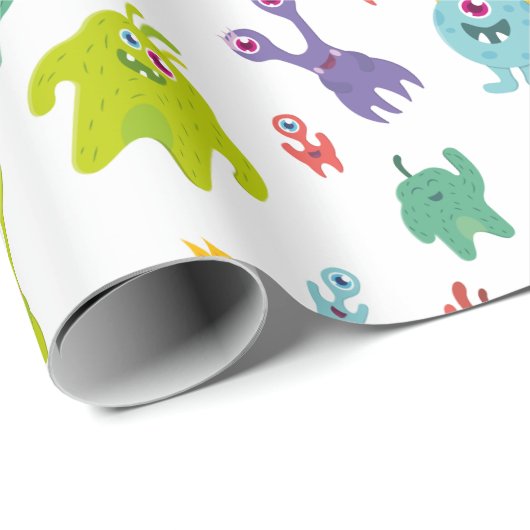Colorful Monster Pattern | wit Cadeaupapier (Rol Hoek)