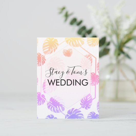 Colorful Monstera Hand Drawn Botany Wedding Briefkaart (Staand voorkant)