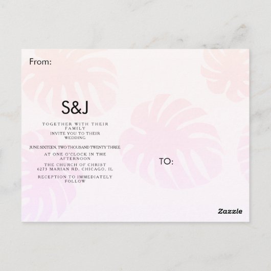 Colorful Monstera Hand Drawn Botany Wedding Briefkaart (Achterkant)