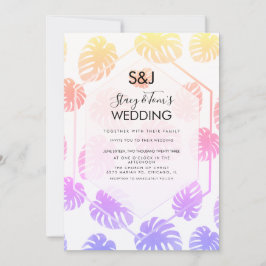 Colorful Monstera Hand Drawn Botany Wedding Kaart