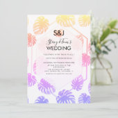 Colorful Monstera Hand Drawn Botany Wedding Kaart (Staand voorkant)