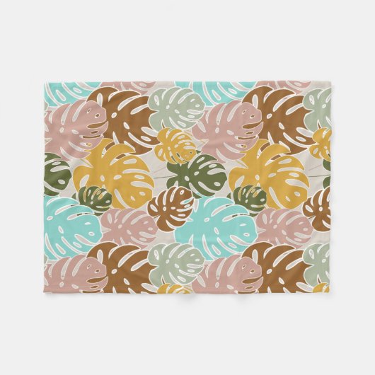 Colorful monstera oerwoud fleece deken (Voorkant (Horizontaal))