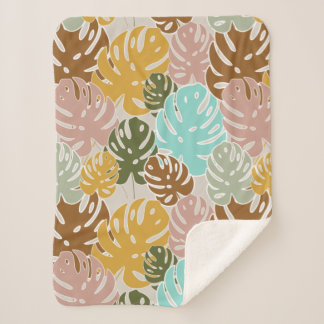 Colorful monstera oerwoud sherpa deken
