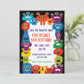 Colorful Monsters Birthday Party Invitations Kaart (Staand voorkant)