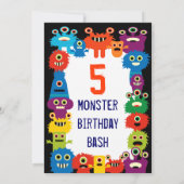 Colorful Monsters Birthday Party Invitations Kaart (Achterkant)