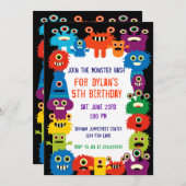 Colorful Monsters Birthday Party Invitations Kaart (Voorkant / Achterkant)
