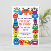 Colorful Monsters Birthday Party Invitations Kaart (Staand voorkant)