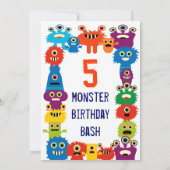 Colorful Monsters Birthday Party Invitations Kaart (Achterkant)