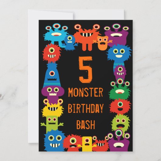 Colorful Monsters kinderen Birthday Party Invitati Kaart (Achterkant)