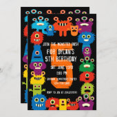 Colorful Monsters kinderen Birthday Party Invitati Kaart (Voorkant / Achterkant)