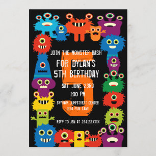 Colorful Monsters kinderen Birthday Party Invitati Kaart