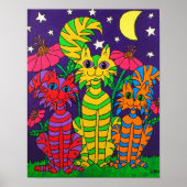 Colorful Moonlight Cats Folk Art Poster (Voorkant)