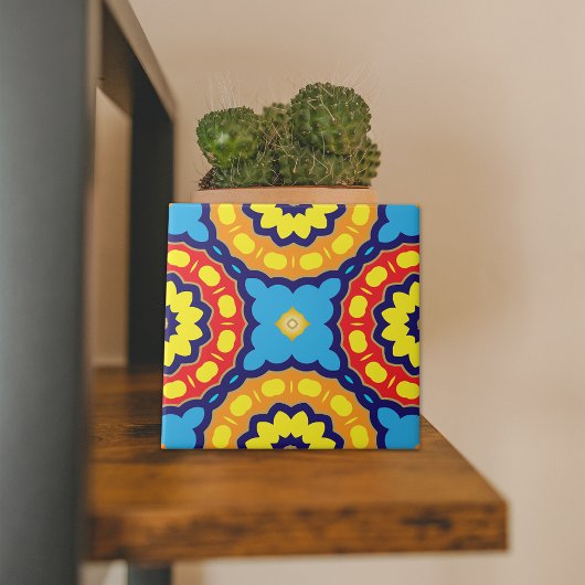 Colorful Morocala Mandala Ethnic Geometric Mosaic Tegeltje