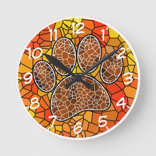 Colorful Mosaic Art Dog Paw Print Ronde Klok (Voorkant)