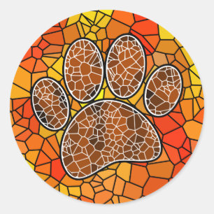 Colorful Mosaic Art Dog Paw Print Ronde Sticker