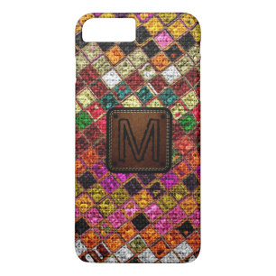 Colorful Mosaic Burlap Elegant Leather Kijk #12 iPhone 8/7 Plus Hoesje