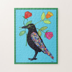 Colorful Mosaic Crow Raven Bird Rozen Unique Boho Legpuzzel