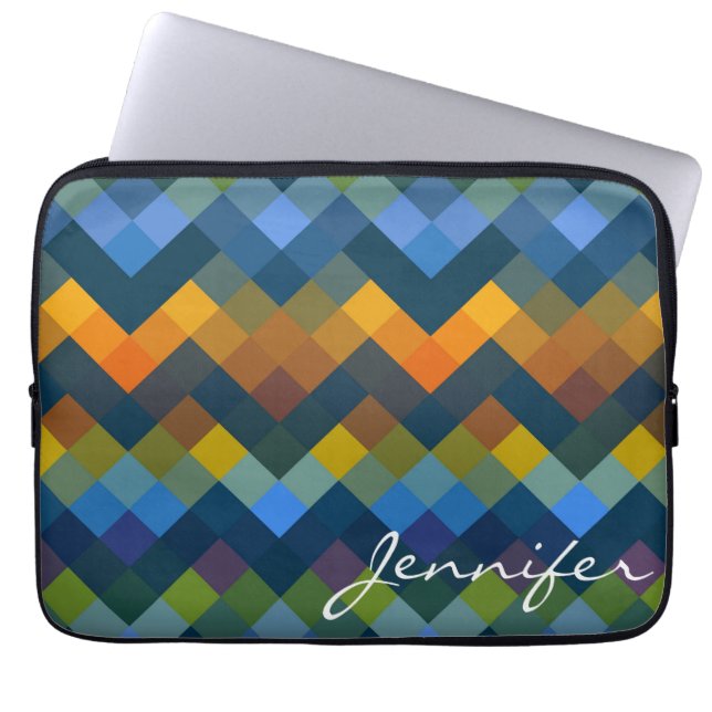 Colorful Mosaic Diamond Geometric Pattern #17 Laptop Sleeve (Voorkant)