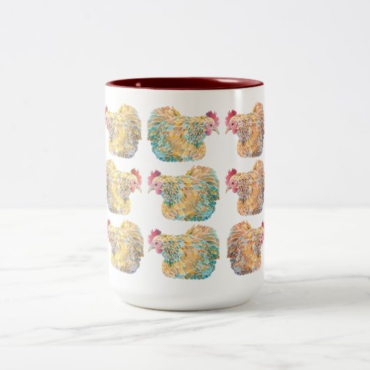 Colorful Mosaic Hens Two-Tone Mok (Center)