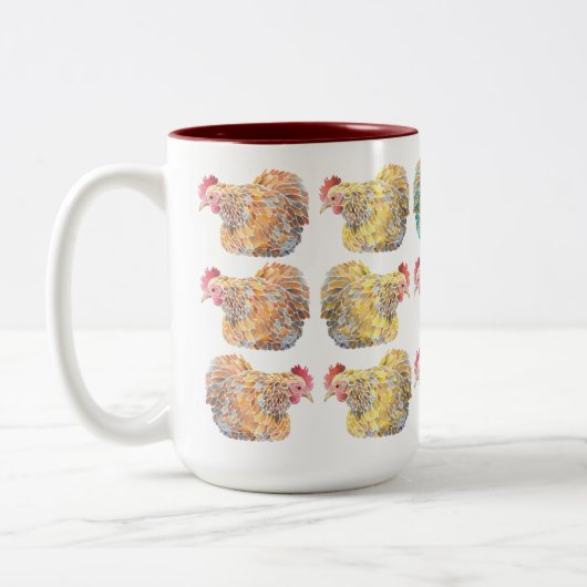 Colorful Mosaic Hens Two-Tone Mok (Links)